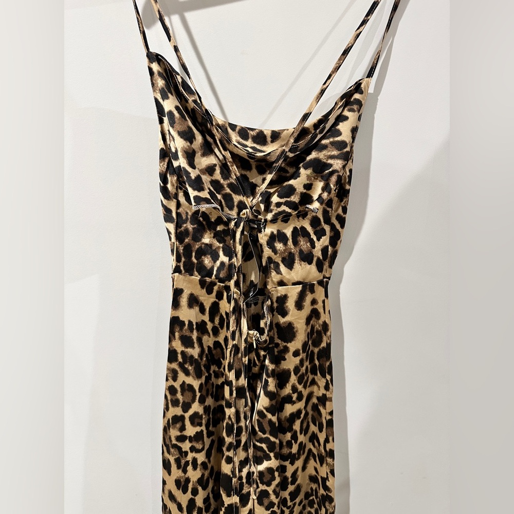 Nasty Gal Leopard Print Cowl Neck Jumpsuit in Tan and Brown - Picture 6 of 7